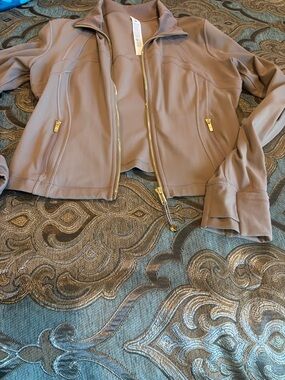 lululemon athletica Taupe Zip-Up Define Crop Jacket with Gold Zippers